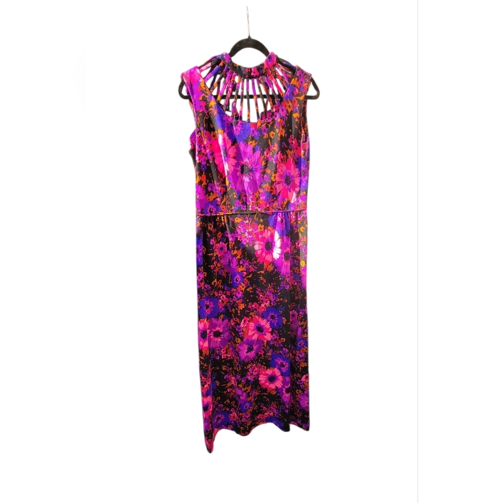 1960s Vintage Gina Rinaldi Psychadelic Floral Maxi Dress With Cutout Neckline - Picture 4 of 10